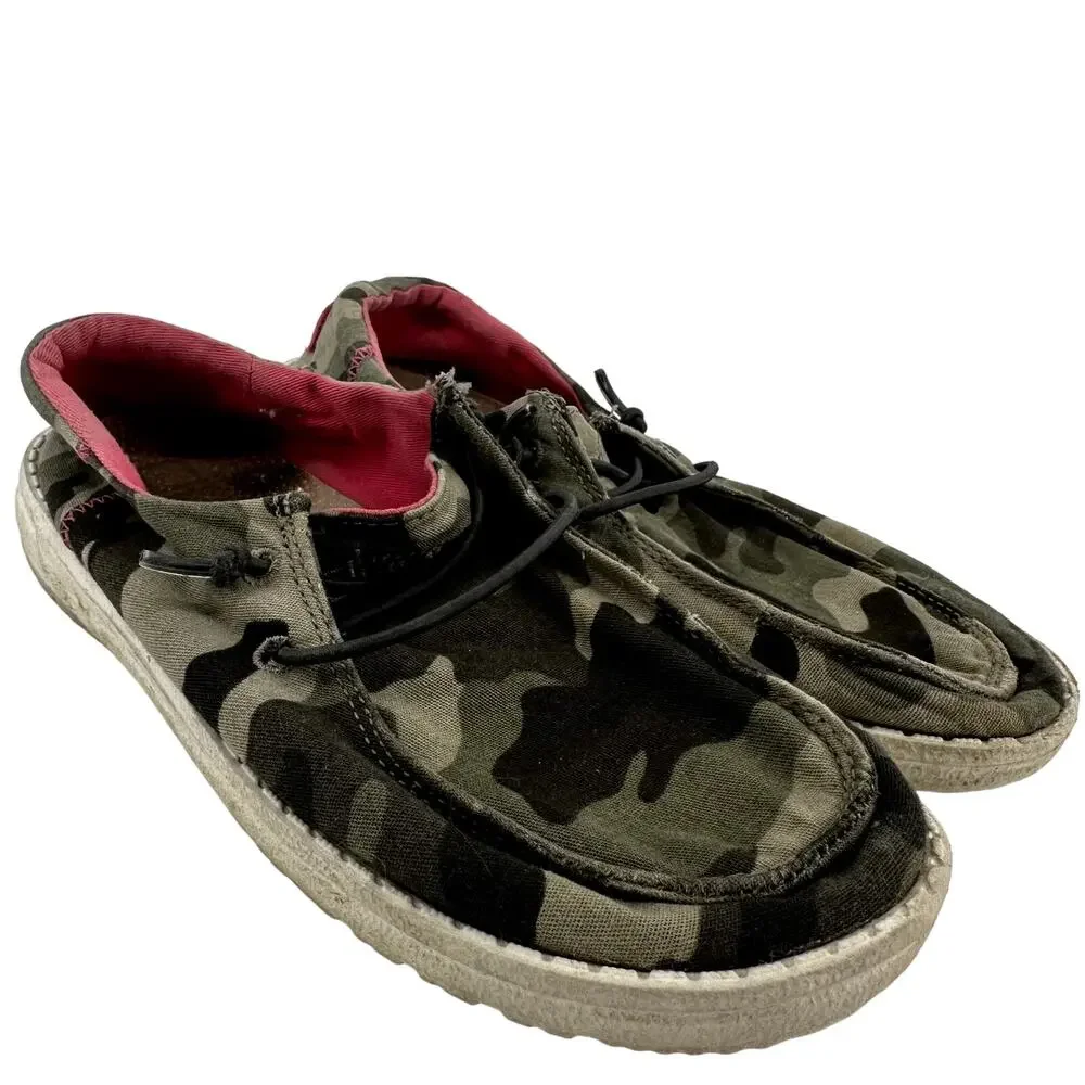 Hey Dude Wendy Youth Slip On Sneakers Loafer Funk Camo Lightweight Green 3Y